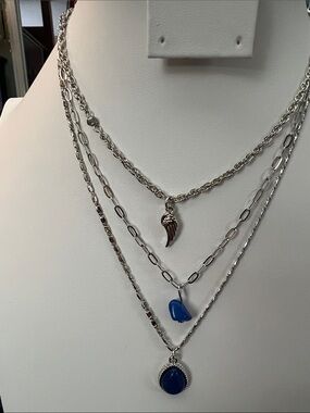 Paparazzi Layered Silver Necklace Set with Blue Pendants